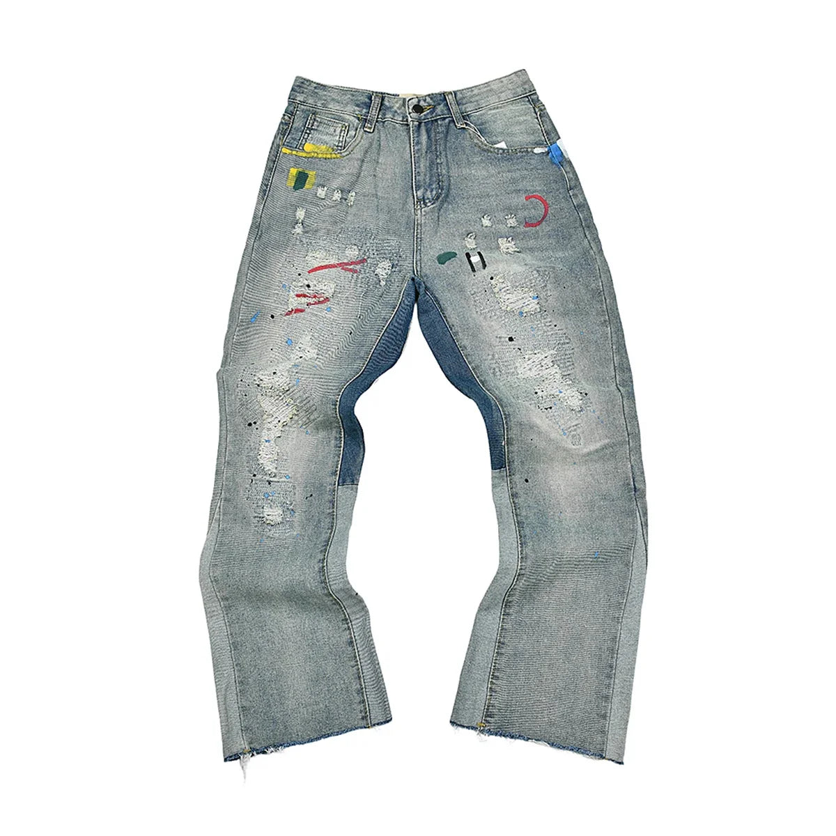 High Street Ink Painted Washed Black Baggy Jeans for Men Straight Vintage Loose Casual Denim Trousers Oversized Ropa Hombre Jean