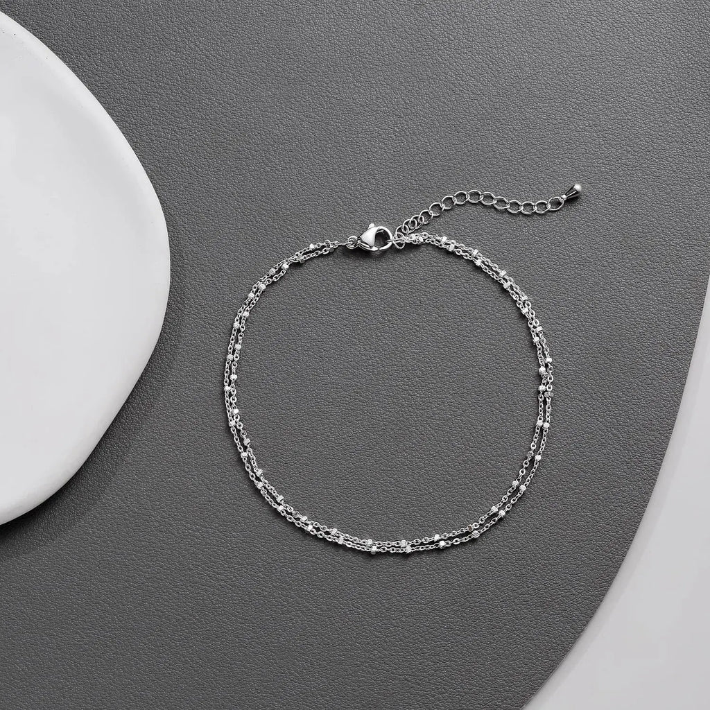 Women Sterling Silver Ankle Bracelets Trendy Waterproof Anklets Set Adjustable Layered Anklet Bracelets Summer Beach Jewelry