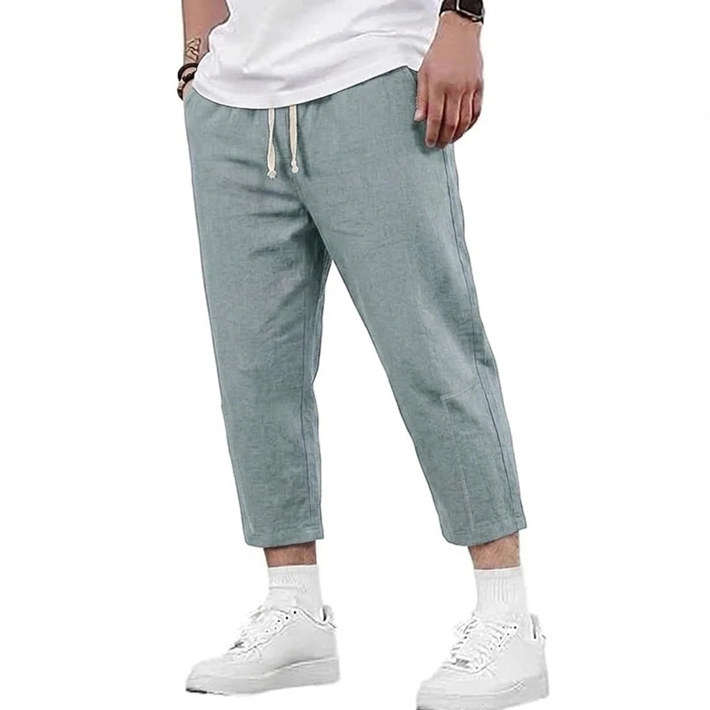 Mens Summer Cotton and Linen Blend Shorts Casual Solid Color Drawstring Design Breathable Loose Fit Streetwear Bottoms for Men