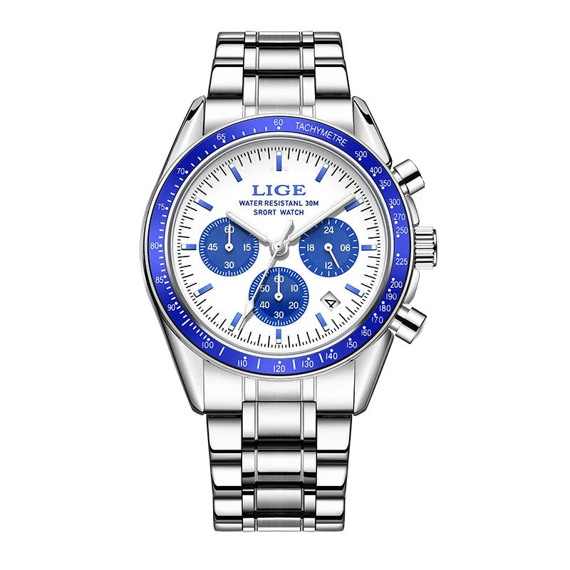 LIGE NEW fashion luxury Men's watches waterproof luminous clock stainless steel strap quartz   wristwatch for men montres hommes