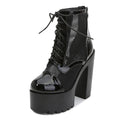Gdgydh Womens Mesh Breathable High Heel Platform Boots Lace Up and Zipper Sexy Modern Motorcycle Boots Block Heels Punk Style