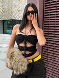 Sisterlinda Sexy Halter Camisole Women Bead Decoration Irregular Hollow Backless Hottie Stretch Skinny Street Midnight Clubwear
