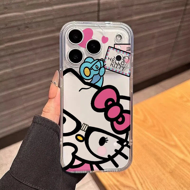 Cute Hello Kitty Phone Case For iPhone 16e 16 15 14 13 12 11 17 Pro Max XR XS Max 14 15 16 Plus Mini Soft Shockproof Clear Cover