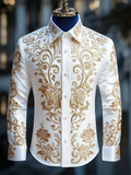 New men's 3D floral printed long sleeved shirt with high-quality patterns, casual long sleeved collar top