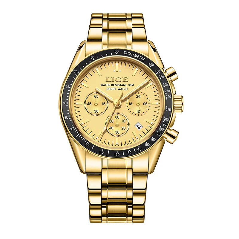 LIGE NEW fashion luxury Men's watches waterproof luminous clock stainless steel strap quartz   wristwatch for men montres hommes