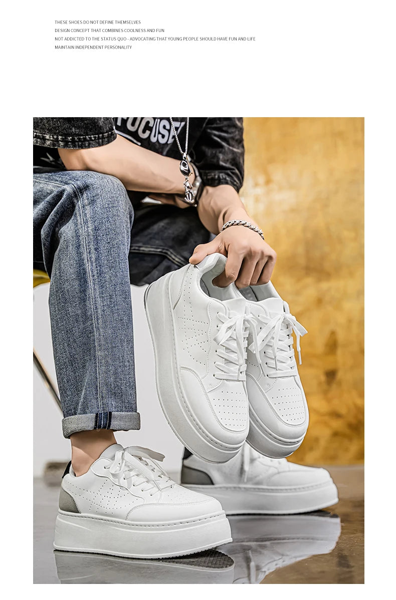 Spring Men's Shoes, New Breathable White Sneakers, Versatile Thick-soled Height-increasing Sports Shoes, and Casual Sneakers