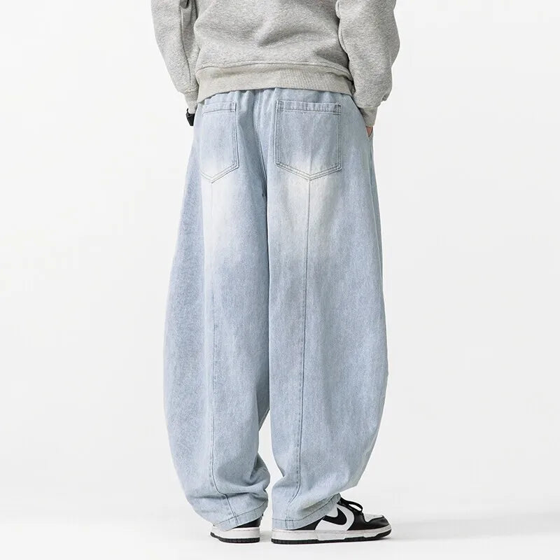 2025 Spring Vintage Harem Pants Men Hip Hop Denim Pants Mens Solid Color Straight Streetwear Wide Leg Pants Men Jeans Trousers