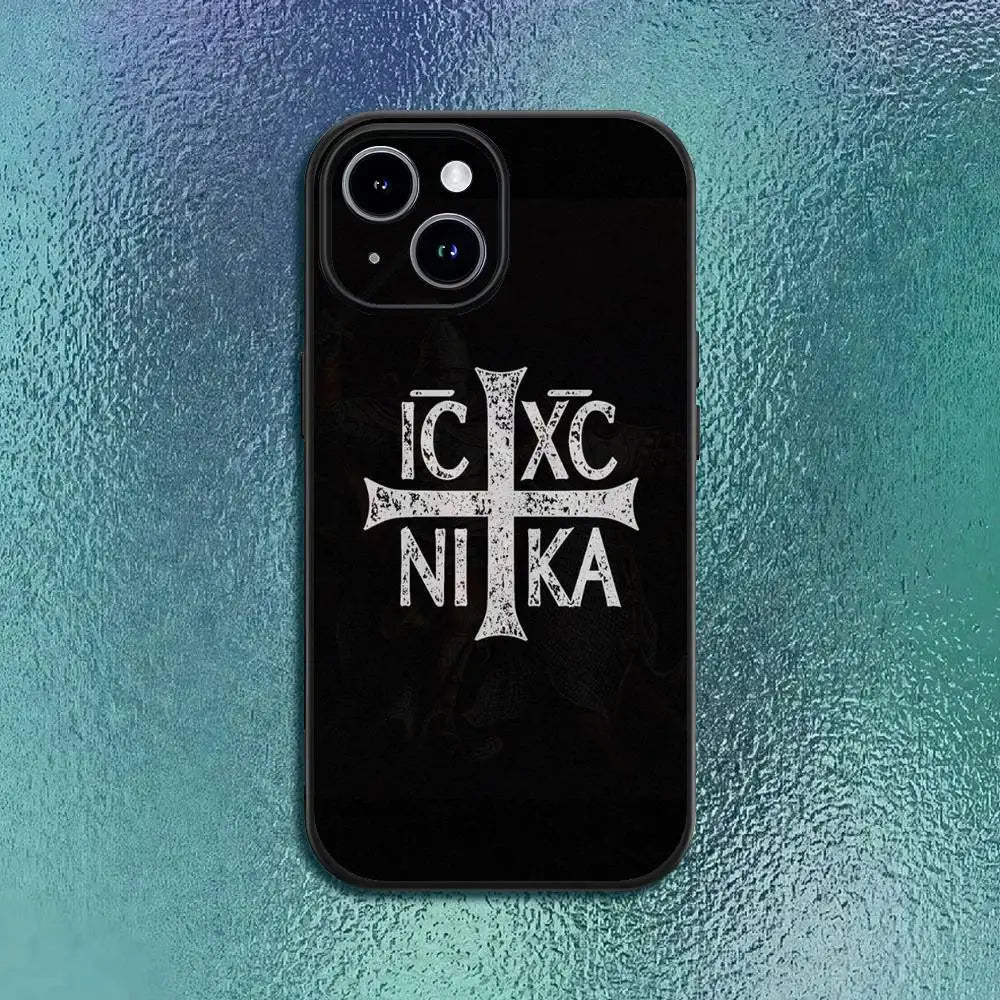 Orthdox Cross Icon Phone Case For IPhone 11 12 13 14 15 16Pro Max Plus Classic Black Soft Shell