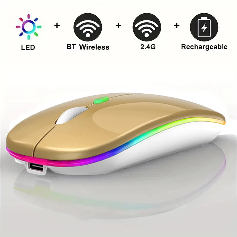 LED Wireless Mouse Bluetooth-compatible 2.4GHz Slim Rechargeable Silent Mice RGB Ergonomic Gaming mouse for Computer Laptop PC