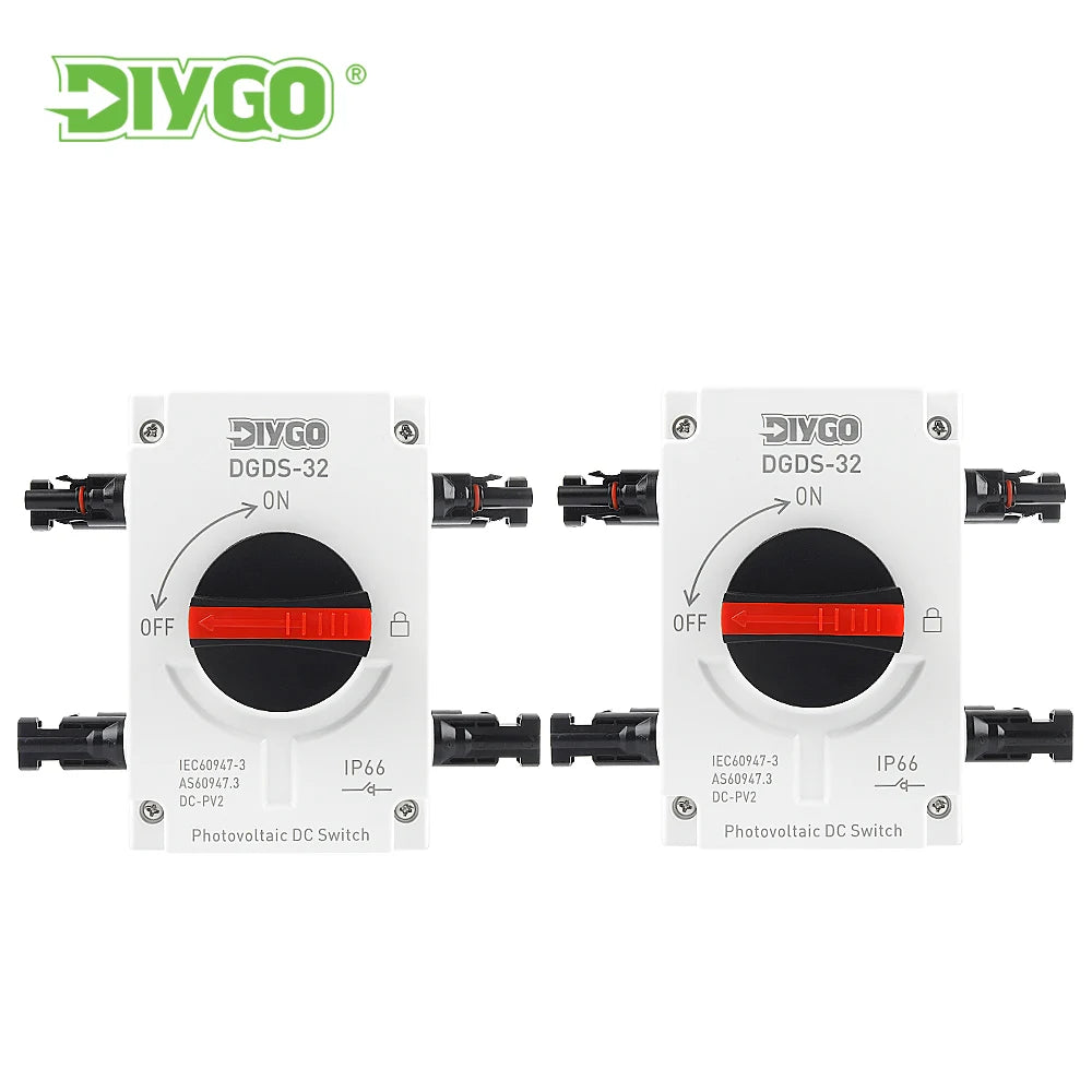 DIY GO IP66 Waterproof Isolator Switch 2in 2out 2 String PV Disconnect Switch DC 1200V 32A Solar System Disconnector