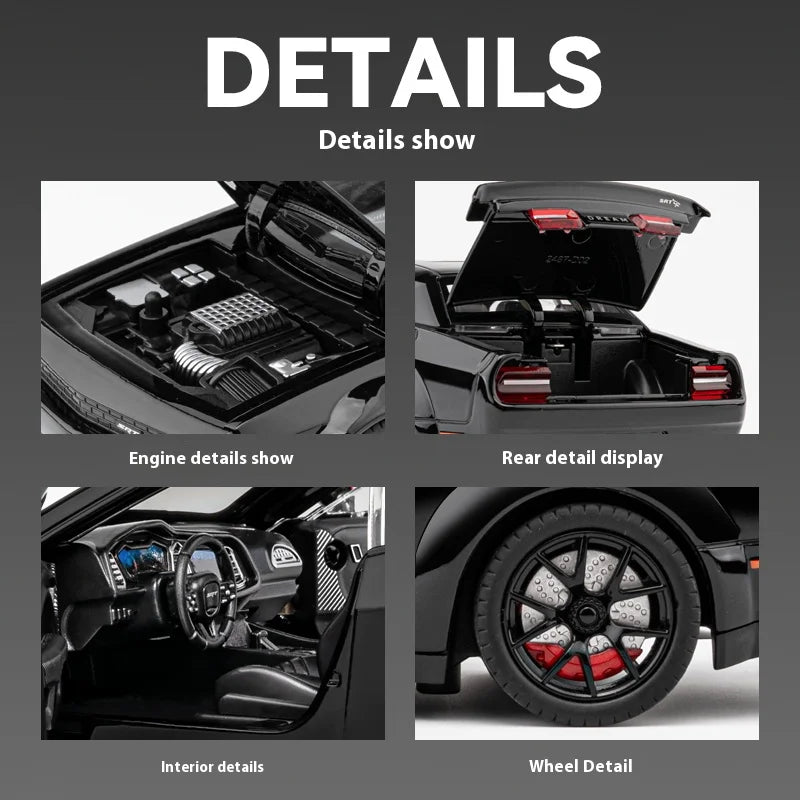 1:24 Challenger Hellcat Redeye Alloy Car Model Sound and Light Children Toy Birthday gift Miniature Voiture