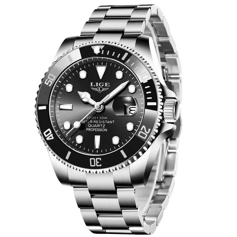 LIGE Top Brand Luxury Mens Watches Fashion Business Men's Quartz Wristwatches Waterproof Luminous Date Chronograph Montre Homme