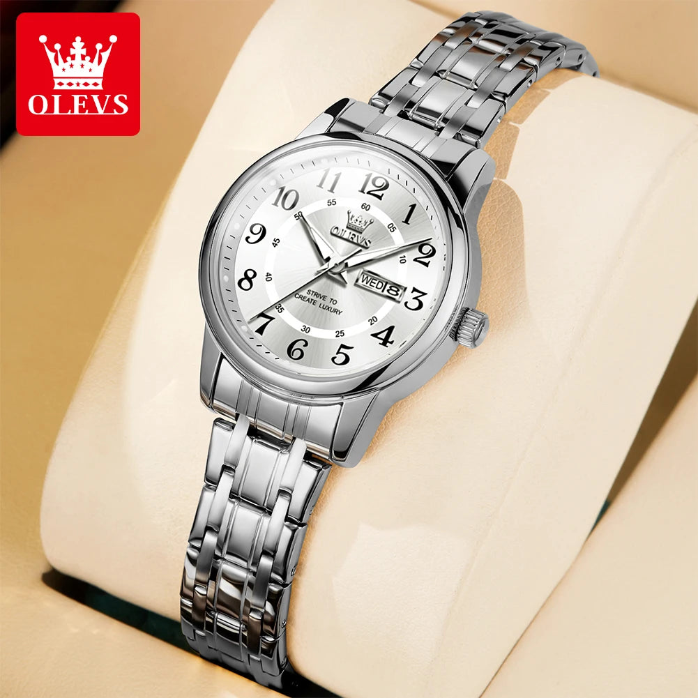 OLEVS 2891 Women's Quartz Wristwatches Stainless Steel Strap Waterproof Luminous Date Week Original Ladies Business Watches