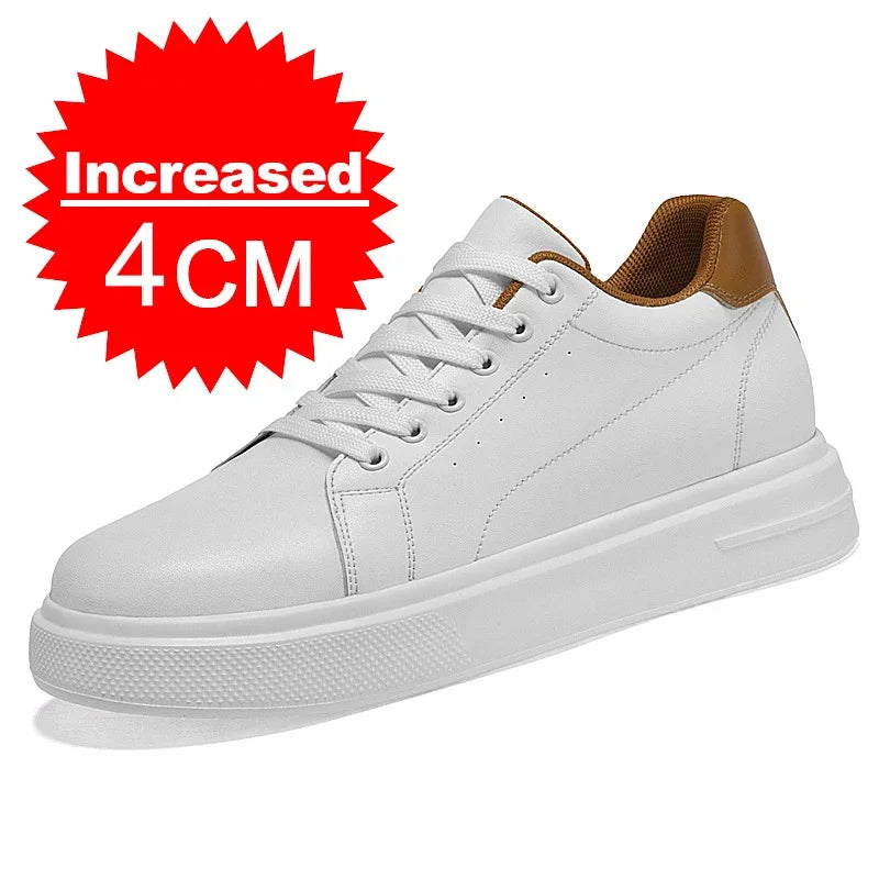 Men's Fashion Elevator Shoes premium Leather Invisible Height Increase 6/8/10CM White Sneakers Cortex Heightening Casual Shoes