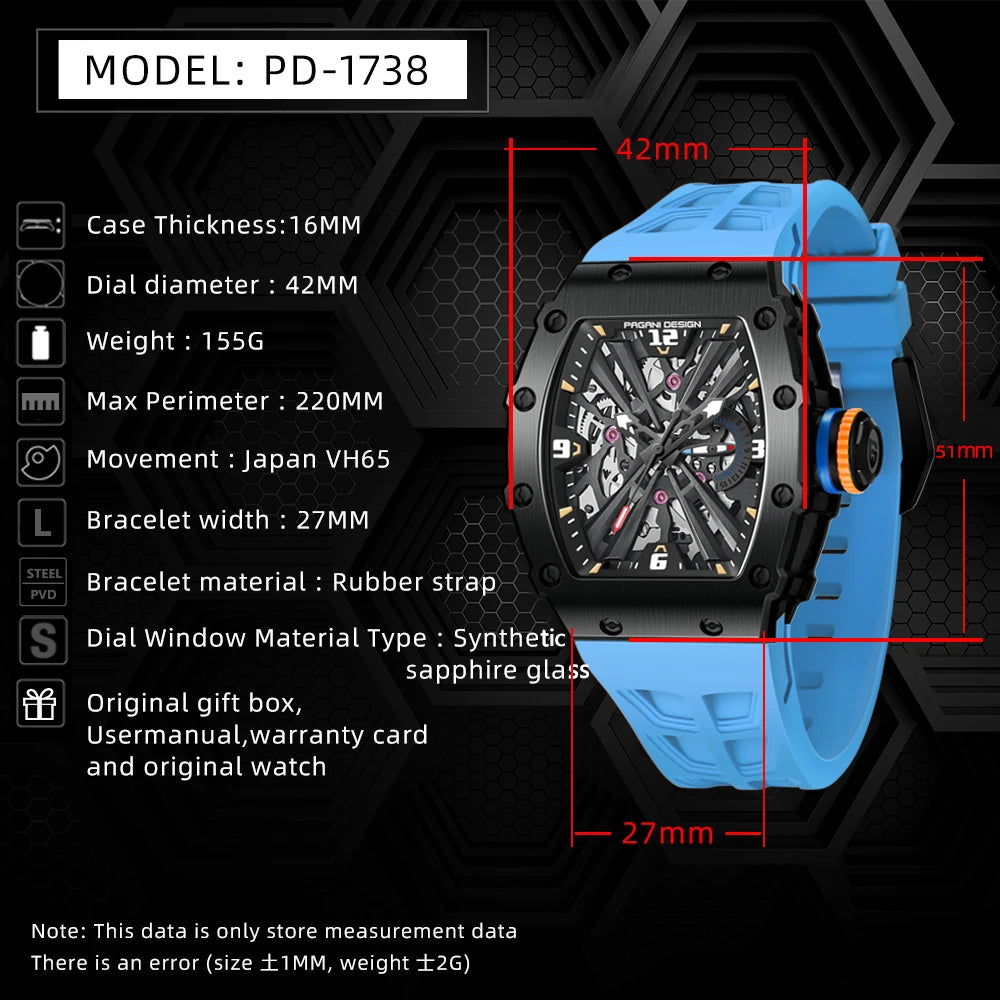PAGANI DESIGN Men's Quartz Watch 42MM High-End Business Exclusive Texture VH65 Movement Luminous Automatic Date Waterproof Watch