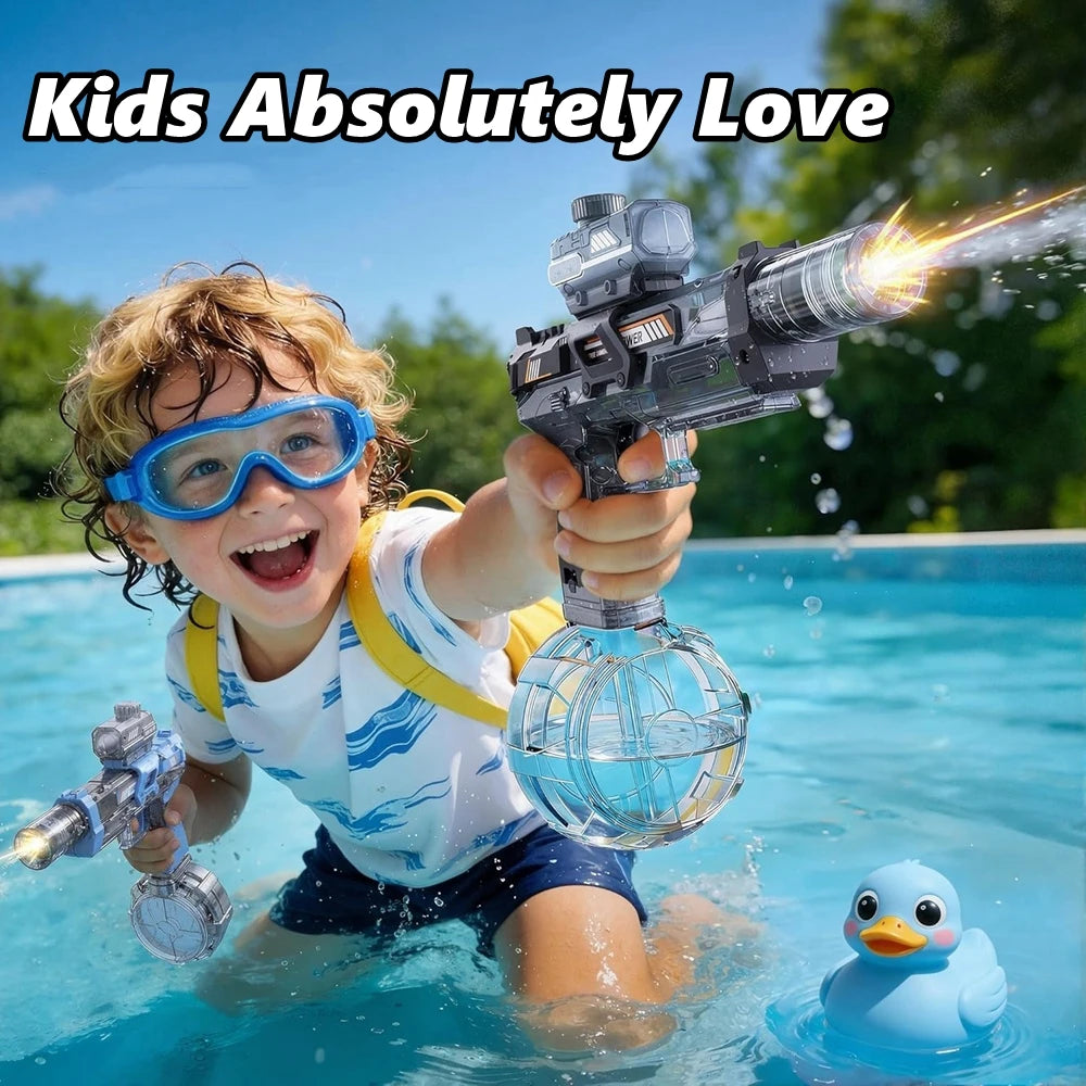 Electric Water Gun for Adult Kid Children WaterGun with LED Light Squirt Water Blaster Summer Outdoor Pool Party Boy Girl Toy