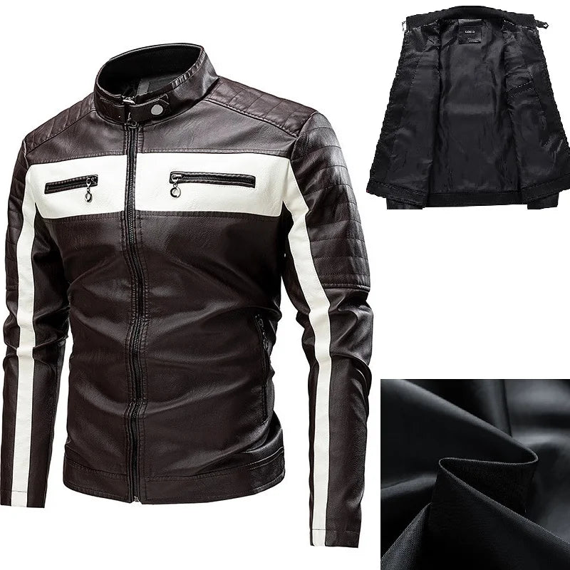 2026 Men Autumn Jacket Bomber Biker Zipper Motorcycle Faux Fur Coat Male Fleece Pilot Vintage Black Red Brown PU Leather Jacket