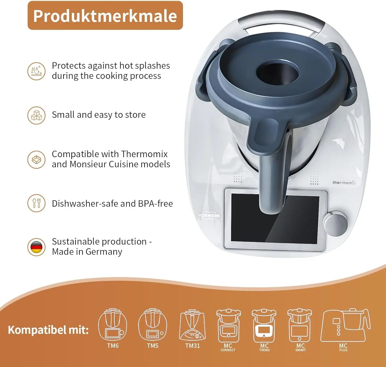 Mixing Pot Lid for Thermomix TM6 TM5 Accessories, Main Pot Wide Mouth Lid, Food Processor Master Cooking Pot Lid