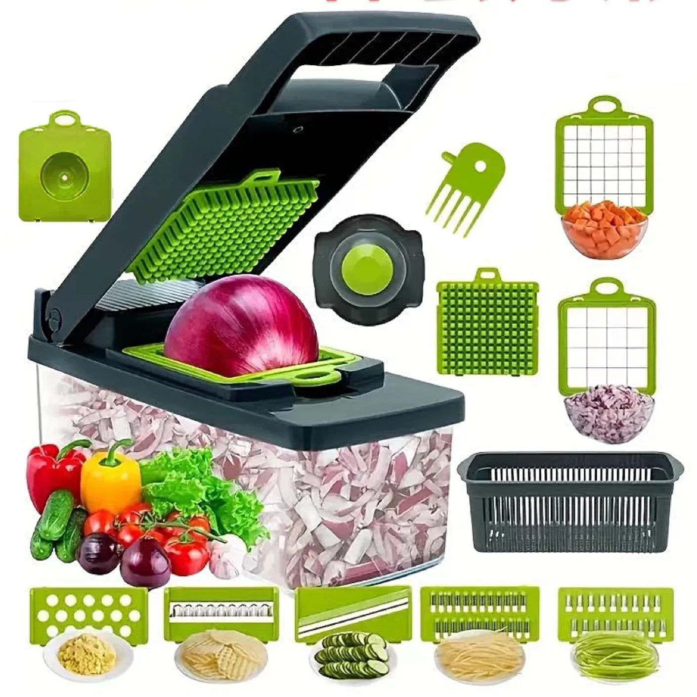 14/16 in 1 Multifunctional Vegetable Chopper Handle  Grate Food Chopper Kitchen Vegetable Slicer Dicer Cut Potato Shredder
