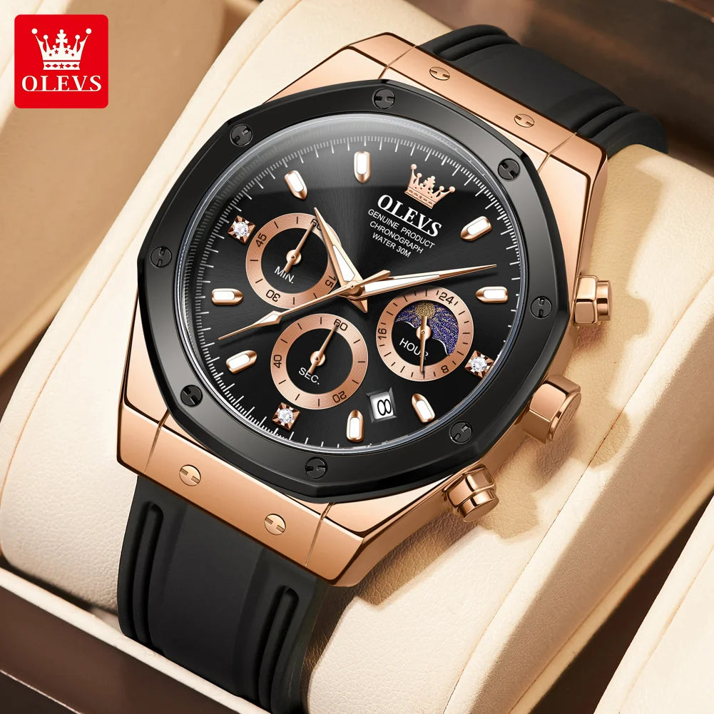OLEVS 9911 Mens Watch Fashion Brand Waterproof Luminous Quartz Watch for Men Small Dial Sport Wristwatch Chronograph Date Watch