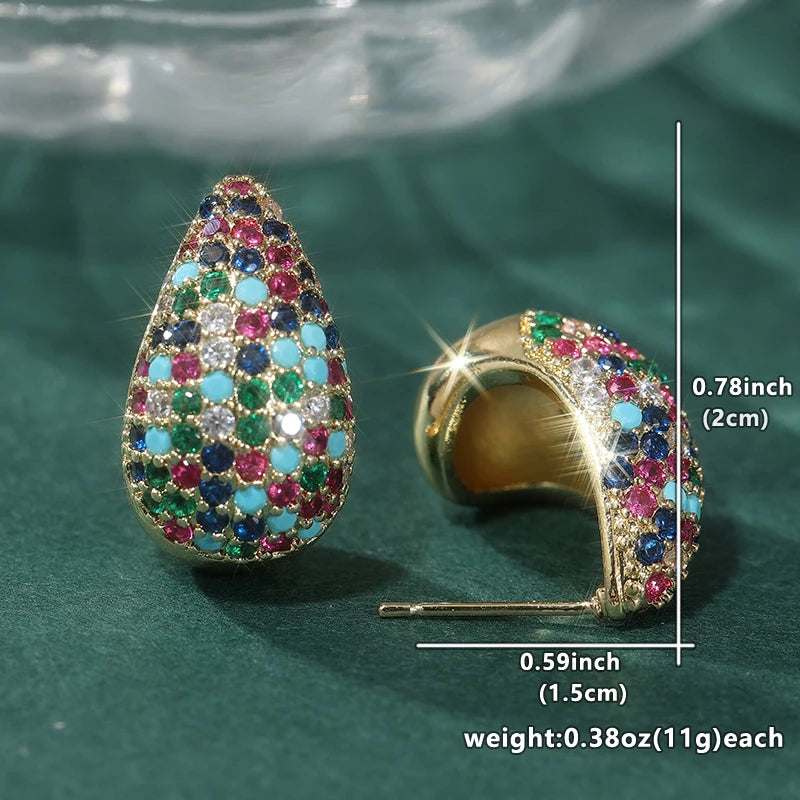 Luxury Gold Color Geometry Inlaid Multicolored Cubic Zirconia Copper Stud Women's Earrings Party Earrings Woman Fashion Jewelry