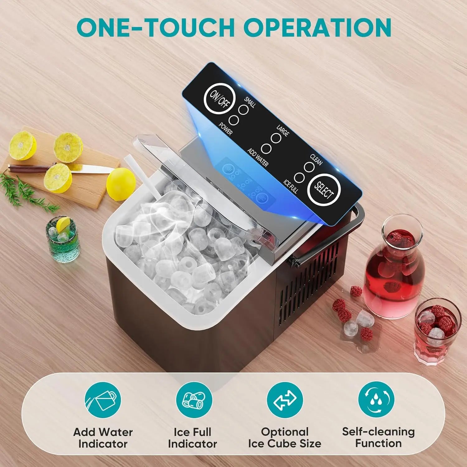 Ice Maker, Portable Countertop Icemaker Machine, Self Cleaning Quiet 2 Sizes Bullet Cubes Makers, Black