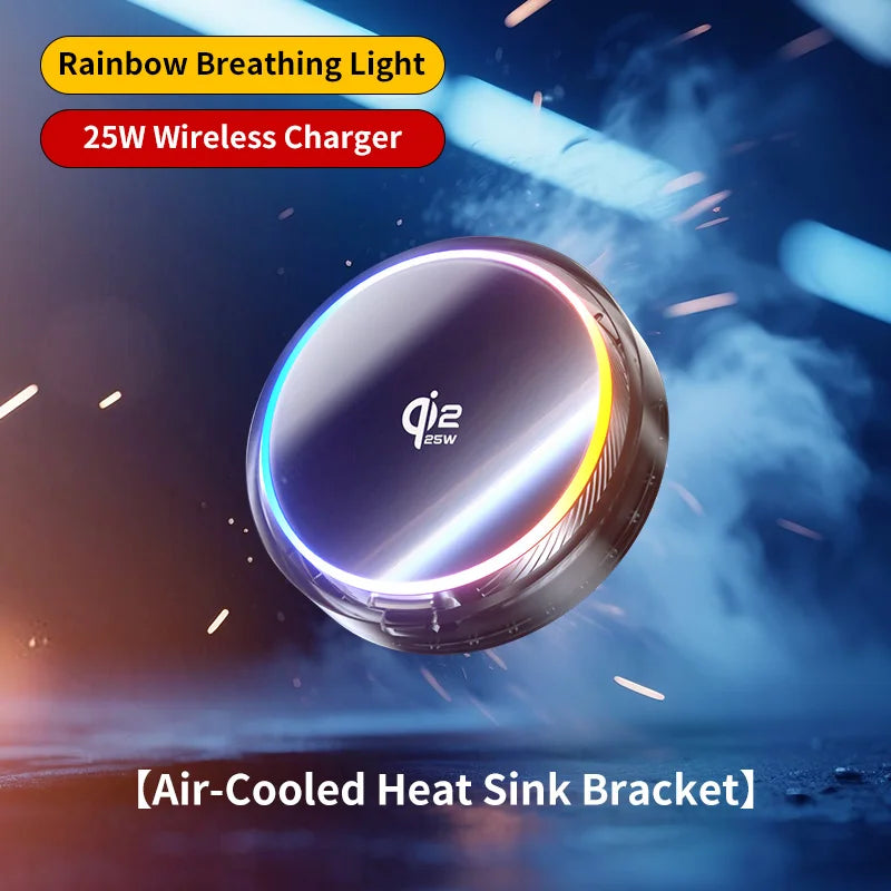 25W Air Cooling qi2.2 Car Magnetic Wireless Charger RGB Light  Phone Holder For Magsafe iPhone 17 16 15 14 13 12 Fast Charging