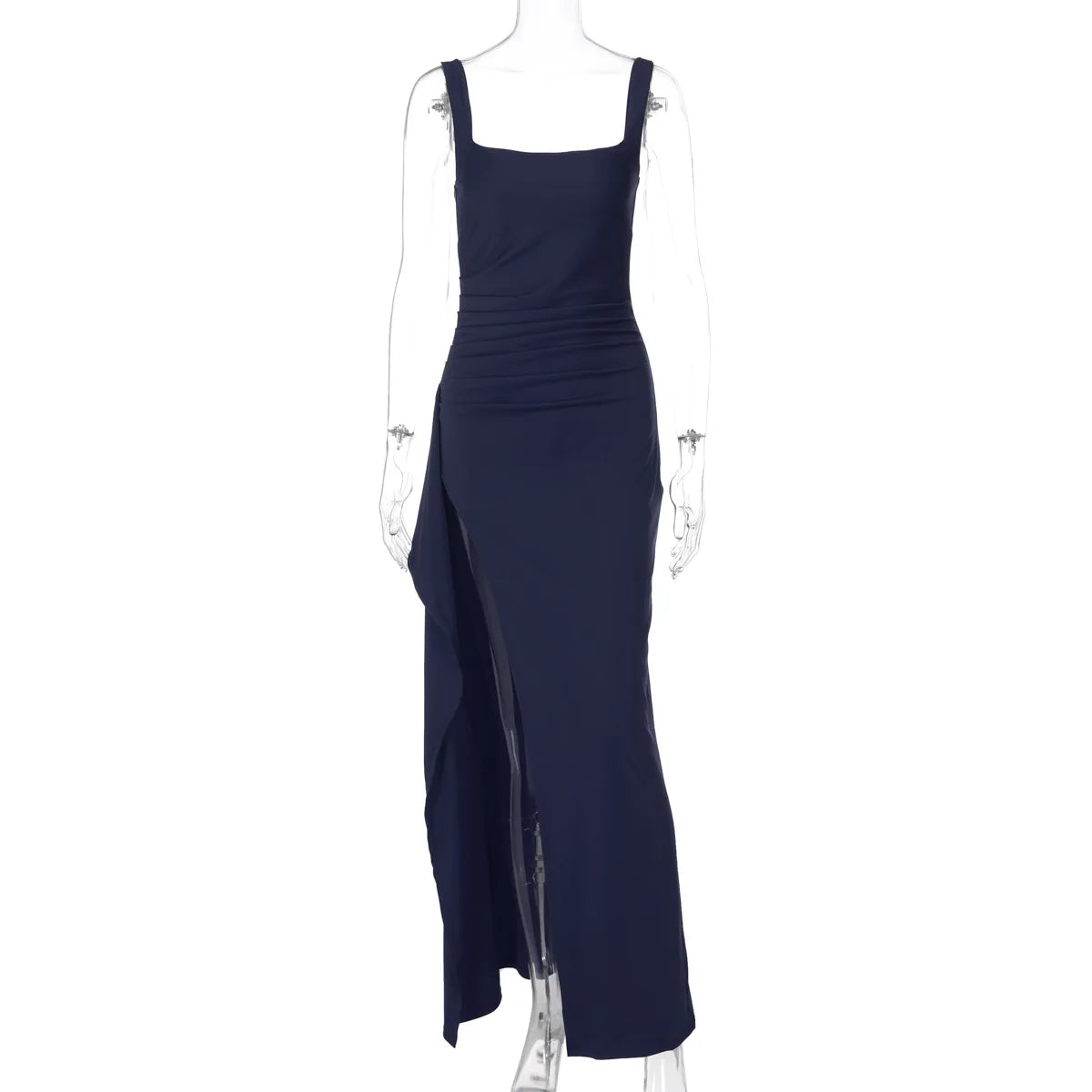 Women's Bodycon Evening Dress, Spaghetti Strap Square Neck Slit Midi Dress Sexy Formal Prom Night Gown Party Dresses