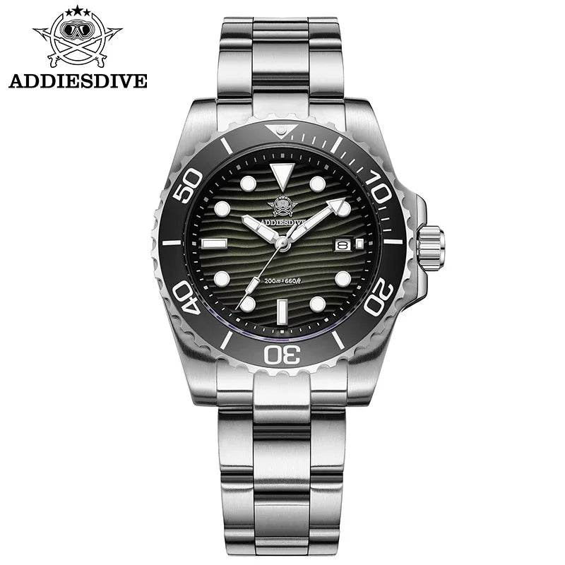 ADDIESDIVE New Men's Quartz Watch 316L Stainless Steel BGW9 Luminous 100m Waterproof Diving Wristwatch 41mm Outdoor Sports Watch