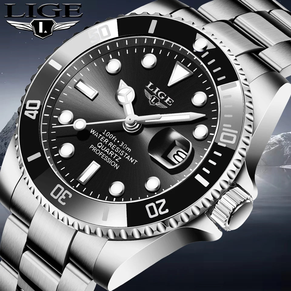 LIGE Top Brand Luxury Mens Watches Fashion Business Men's Quartz Wristwatches Waterproof Luminous Date Chronograph Montre Homme