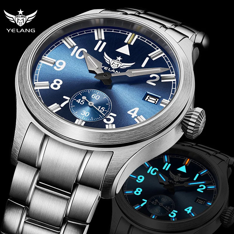 Yelang V1023 Men Watch 42mm Japanese VL58 Movement Pilot Men's Quartz Watch 10ATM 100m Waterproof Luminous Sports Watch Sapphire