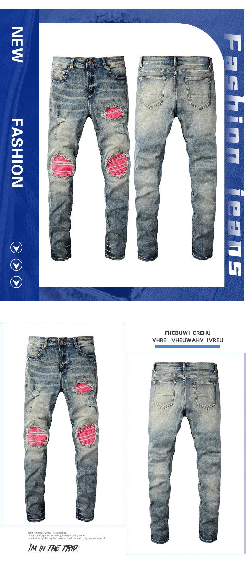 Hole Jeans Men Patchwork Ankle Length Trousers Washed Denim Pencil Pants Mid Waist Vintage Distressed Autumn Street Denims