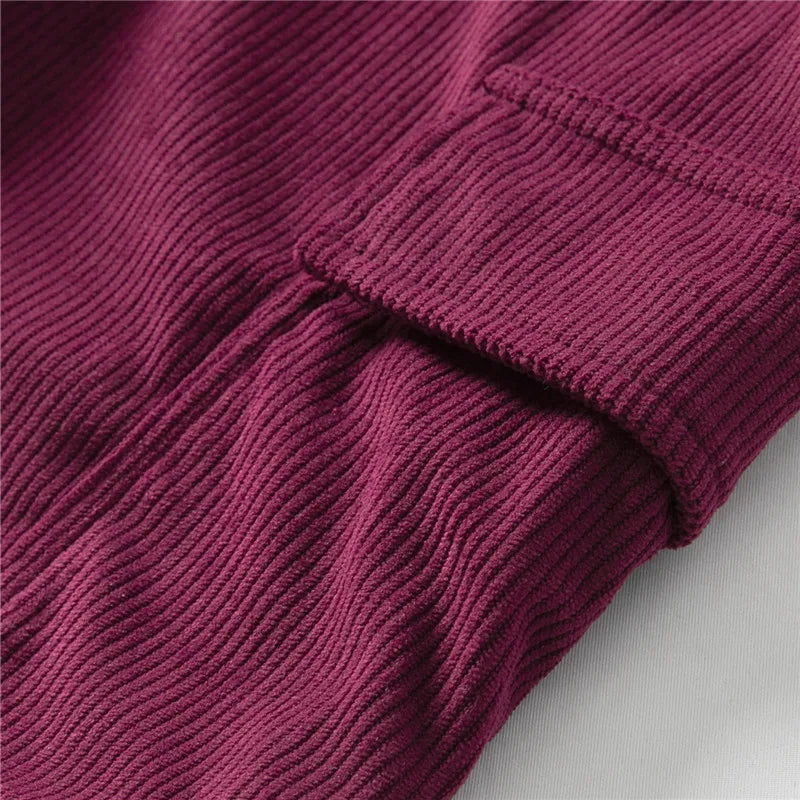 Summer Men's Corduroy Casual Shorts Solid Color Multi Pocket Safari Style Loose Shorts Men Fashion Straight Sports Knee Length