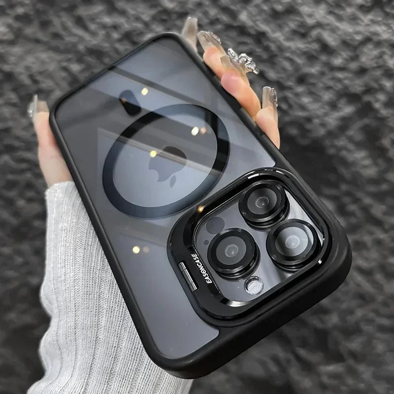 Luxury Glass Lens Protect Magnetic Phone Case For iPhone 16 17 15 14 13 12 11 Pro Max Funda For Magsafe Stand Shockproof Cover