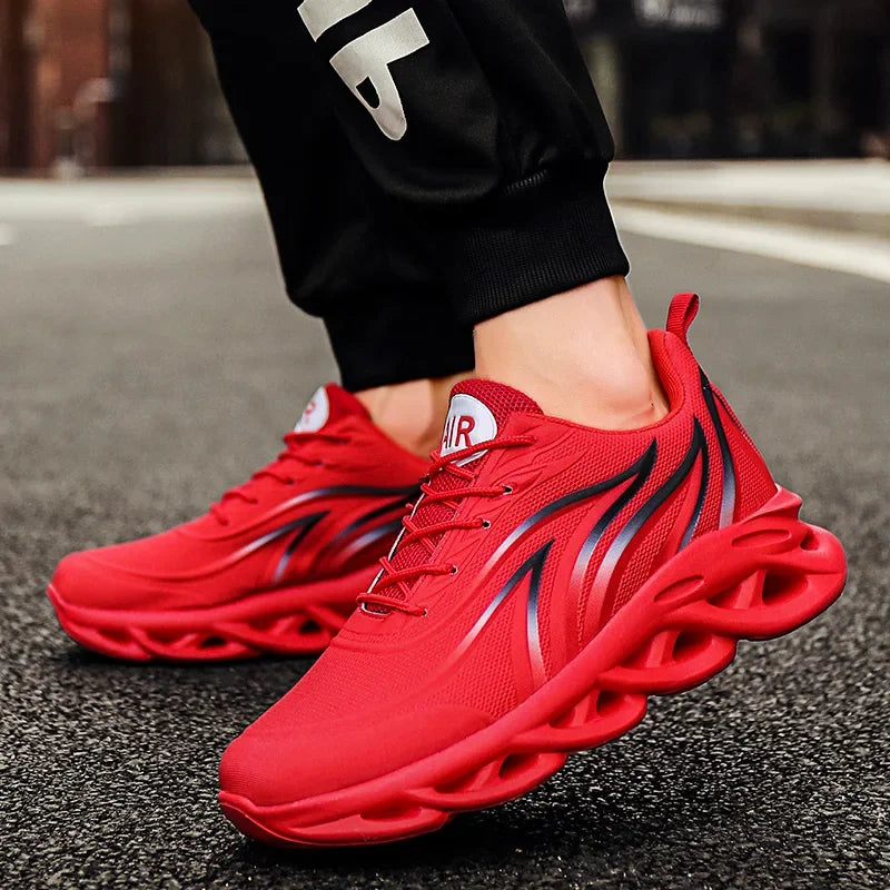 Fashion Running Shoes Men Flame Printed Sneakers Knit Athletic Sports Blade Cushioning Jogging Trainers Lightweight Casual Shoes