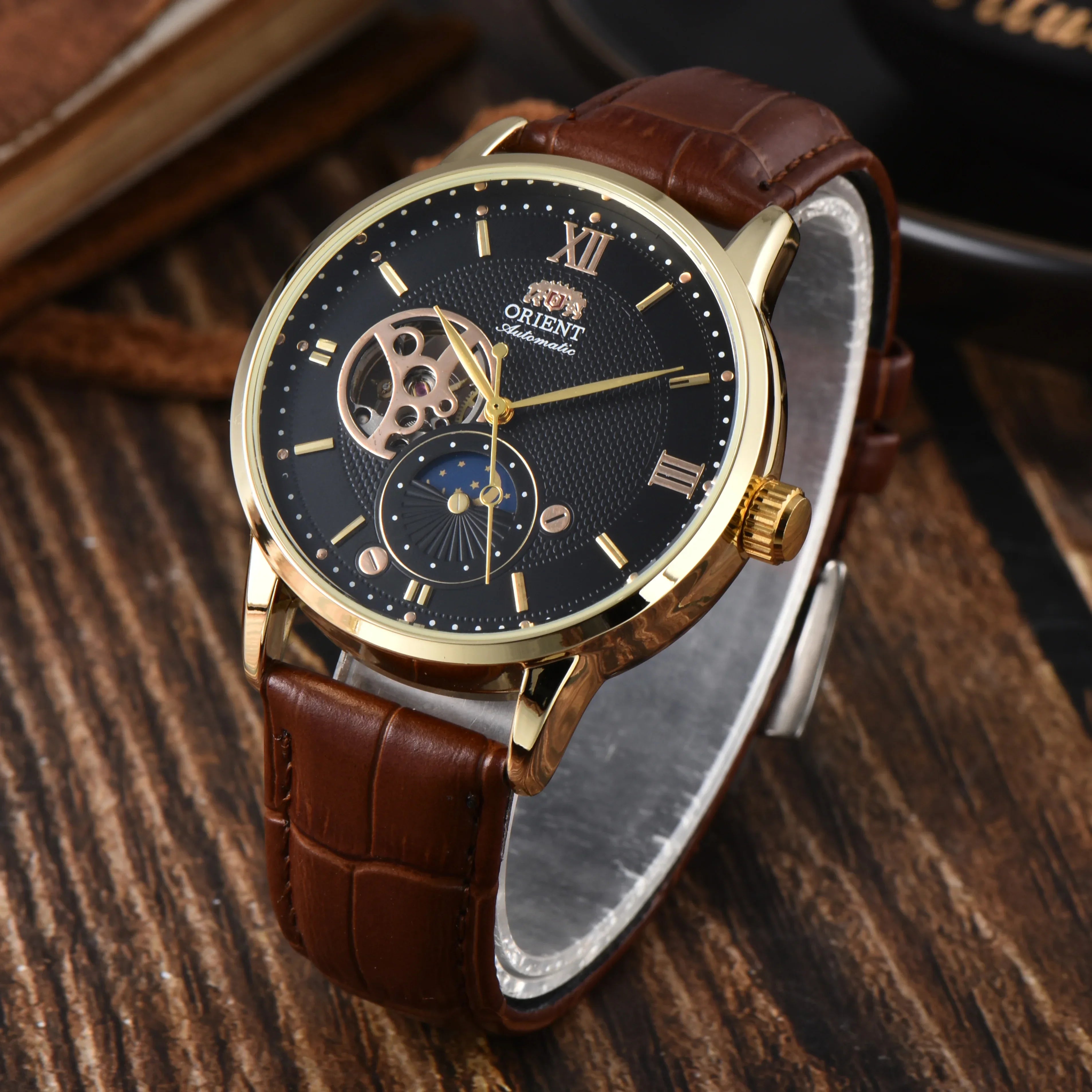 9898 Store Orient Series Sports Mechanical Automatic Unisex Watch Sun, Moon, and Stars World Time Full Function