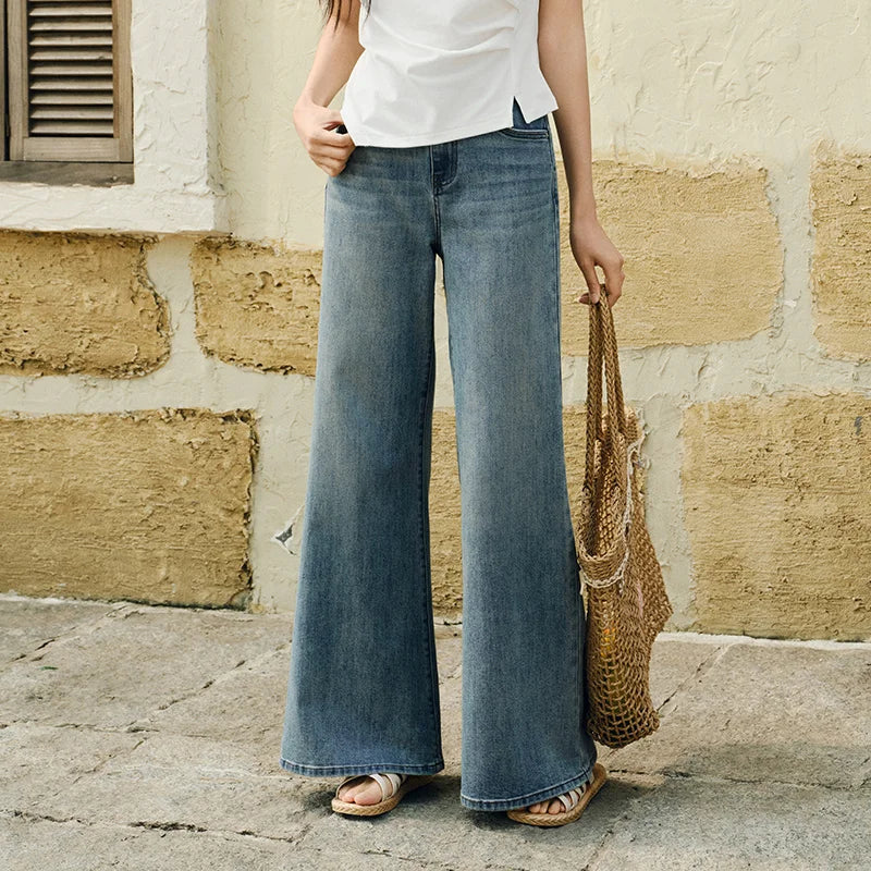 Semir Jeans Women Wide Leg Flared Pants 2025 New Summer Loose Fit Casual Long Denim