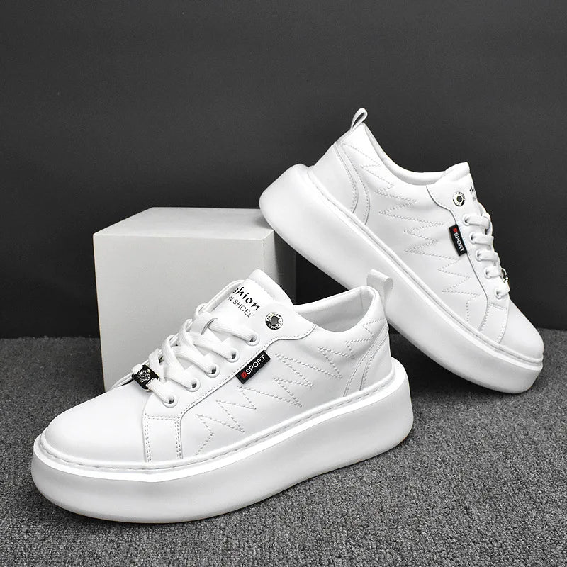 Sneakers Casual Men Air Cushion White Shoes Fashion Microfiber Leather Breathable Increased Internal Flat Platform Board Shoes