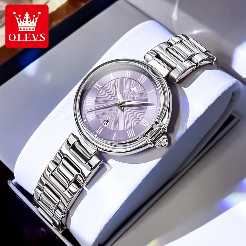 OLEVS 5608 Retro Style Quartz Watch for Women Elegant Steel Strap Auto Date Waterproof Luminous Luxury Ladies Wristwatch