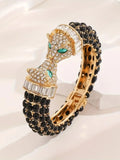 Vintage Luxury Full Rhinestone Double Headed Leopard Open Bangles Fashion Exquisite Versatile Bracelets Jewelry Gifts For Women