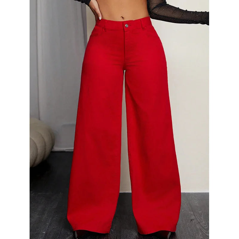 Benuynffy Y2K Retro Baggy Pants Women's High-waisted Casual Wide Leg Jeans Streetwear Loose Denim Straight Trousers 2025 Autumn