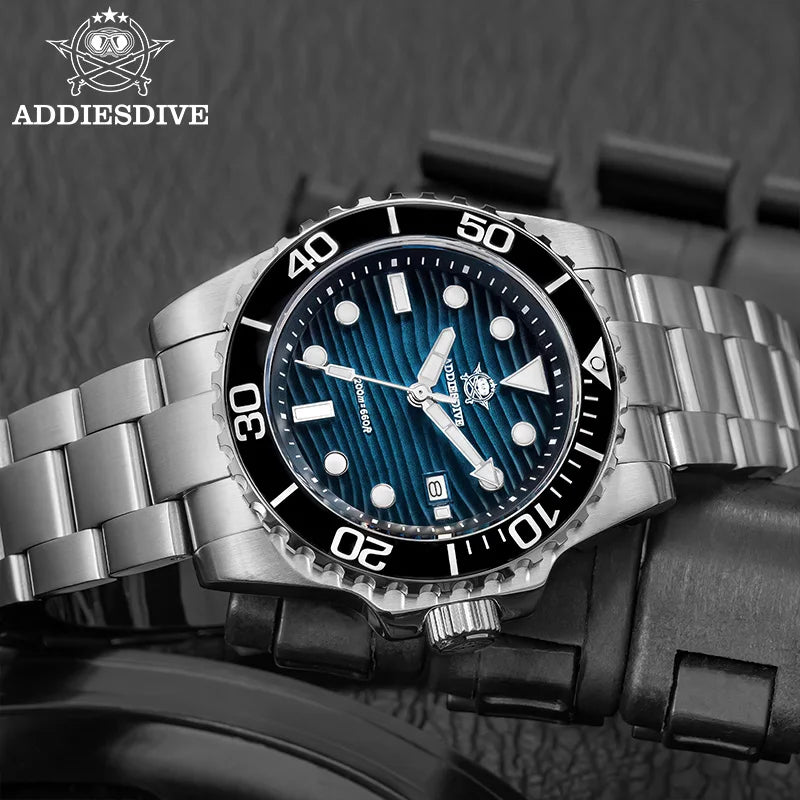 ADDIESDIVE New Men's Quartz Watch 316L Stainless Steel BGW9 Luminous 100m Waterproof Diving Wristwatch 41mm Outdoor Sports Watch