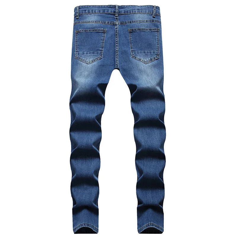 Men Fashion Street Style Ripped Skinny Jeans Men Vintage Wash Solid Denim Trouser Mens Casual Slim Fit Pencil Denim Pants 4XL
