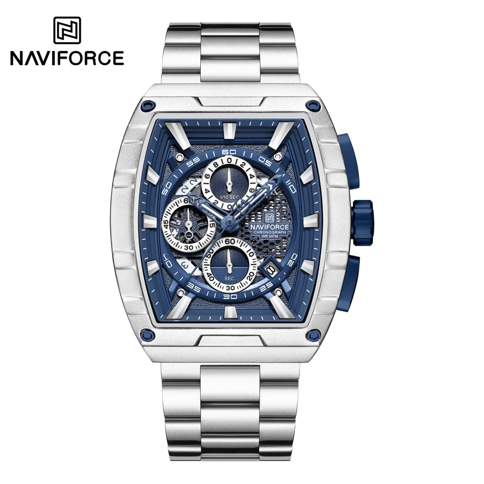 NAVIFORCE Quartz Watch for Men Fashion Waterproof Luminous Chronograph Wristwatch Auto Date Stainless Steel Strap Clock Gift