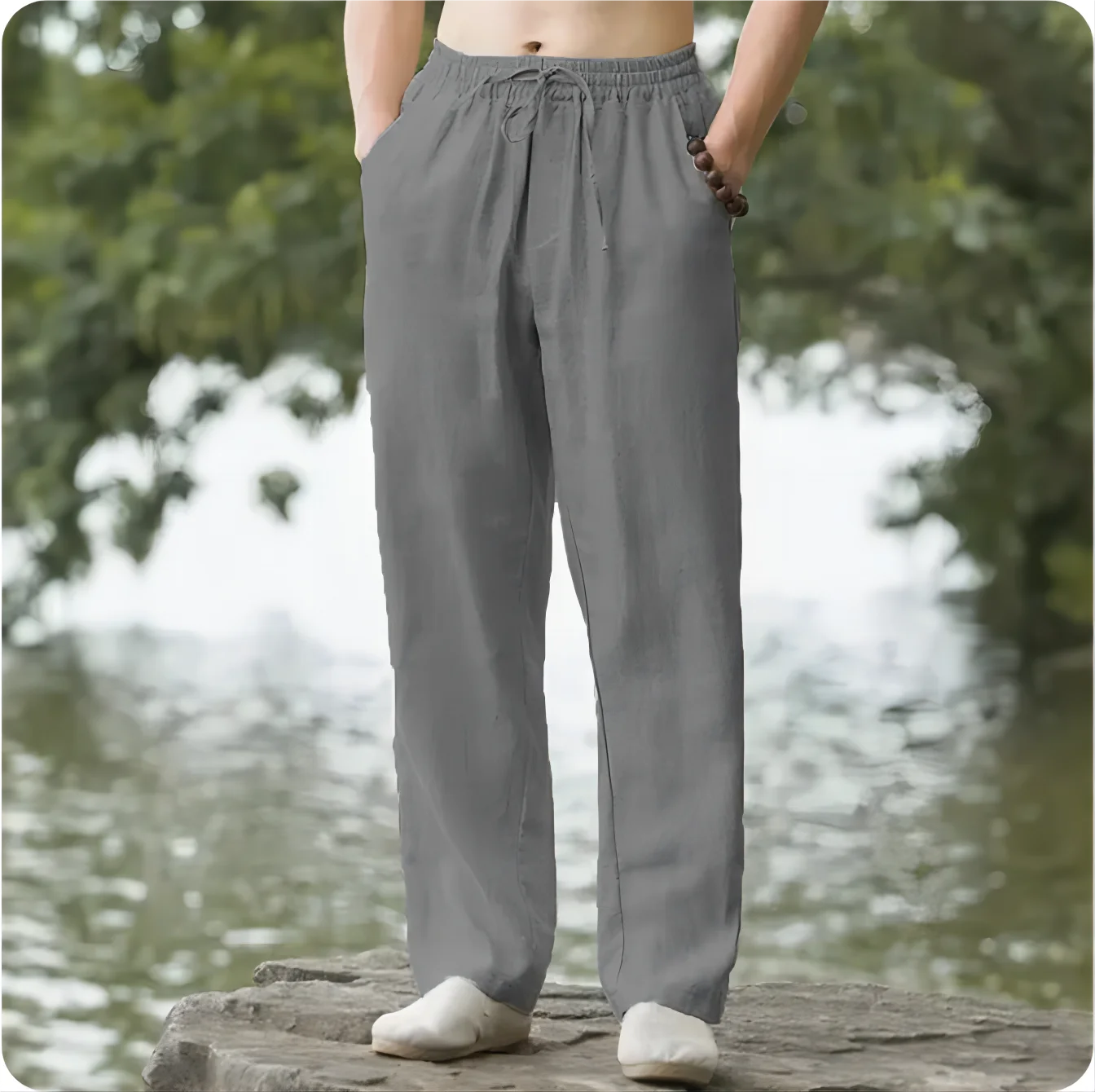 2025 new men's cotton and linen pants, loose and cool casual pants, elastic waist pants, casual oversized street wear, lightweig