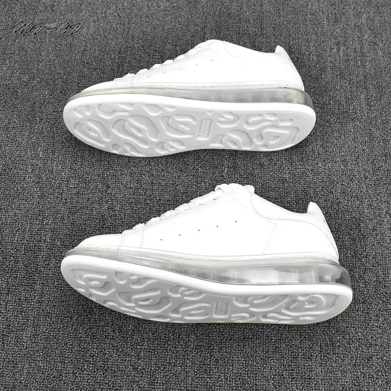 Sneakers Casual Men Air Cushion White Shoes Fashion Microfiber Leather Breathable Increased Internal Flat Platform Board Shoes