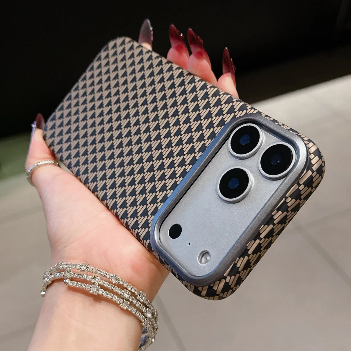 Carbon Fiber Kevlar Texture Phone Case For iPhone 17 Air 16 15 14 Plus 13 12 Pro Max 16E Metal Camera Frame Hard Plastic Cover