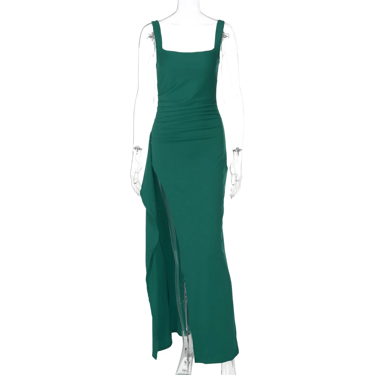 Women's Bodycon Evening Dress, Spaghetti Strap Square Neck Slit Midi Dress Sexy Formal Prom Night Gown Party Dresses