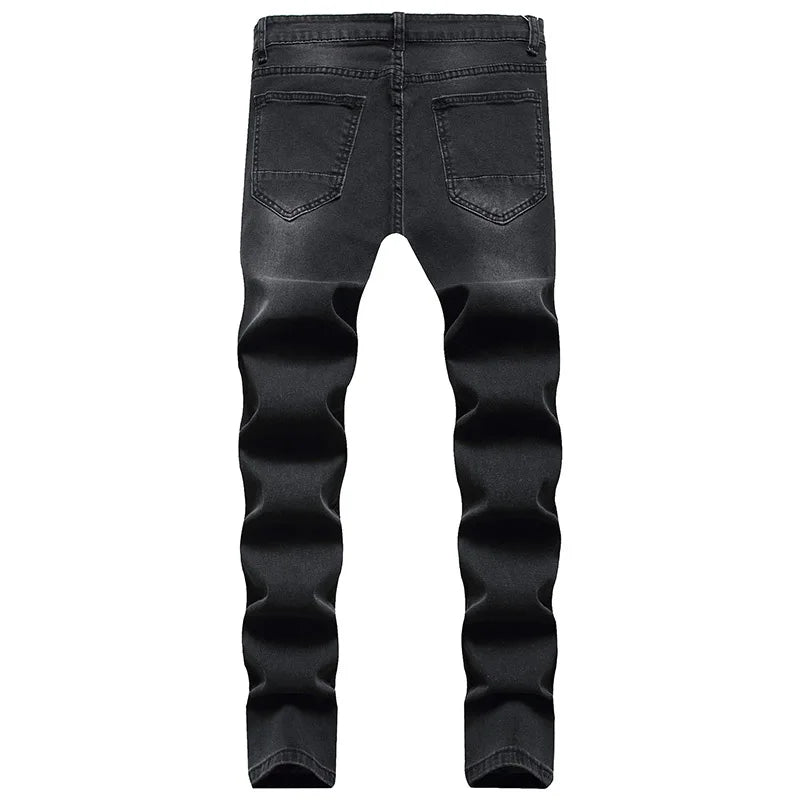Men Fashion Street Style Ripped Skinny Jeans Men Vintage Wash Solid Denim Trouser Mens Casual Slim Fit Pencil Denim Pants 4XL