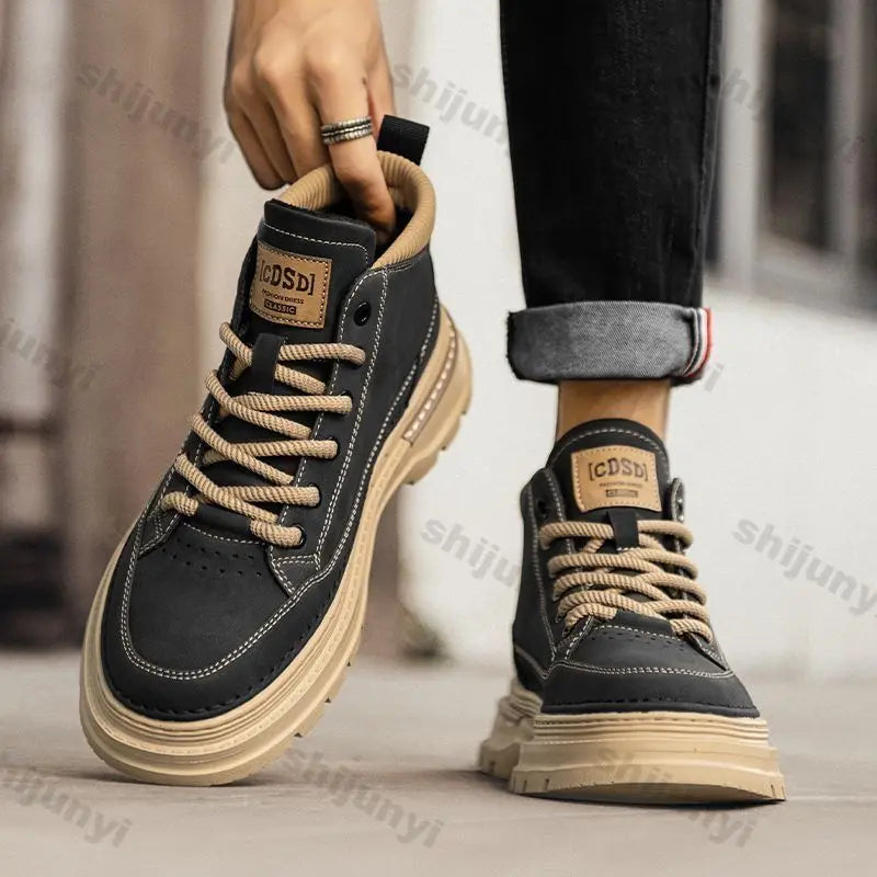 Men Leather Casual Shoes Autumn New Fashion Comfortable Soft Leather Boots Men Retro Low-top Ankle Boots Men Casual Work Shoes